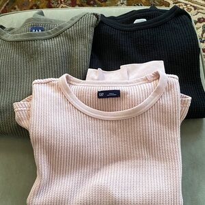 Gap black , pink , olive green  waffle long sleeve shirts. Size S